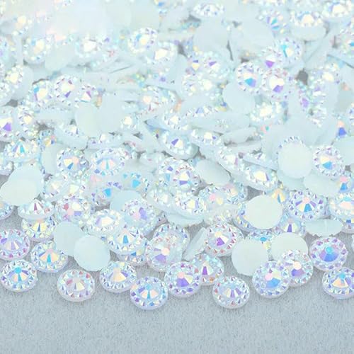 4 5 6 mm lila AB runde Blumen-Strass-Aufkleber, flache Rückseite, Harz, Cabochon, Edelsteine, Nagelkunst, Kristallstein, nicht nähend, Strass-Gelee, Weiß AB, 4,0 mm, 500 Stück von DEFRTG