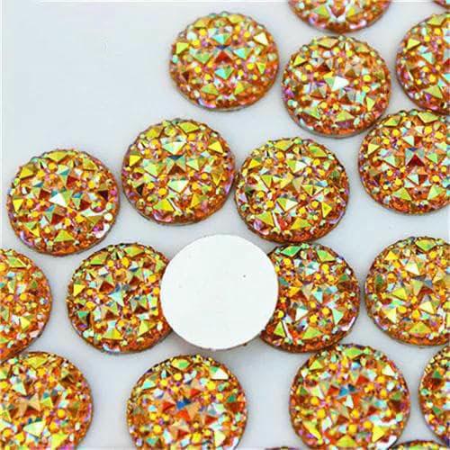 50 Stück 10/12/14/16 mm bunte Flatback-Steine und Kristalle AB-Harz runder Strassbesatz DIY Hochzeitskleid Perlen WC32-Gelb AB-14,0 mm-50 Stück von DEFRTG