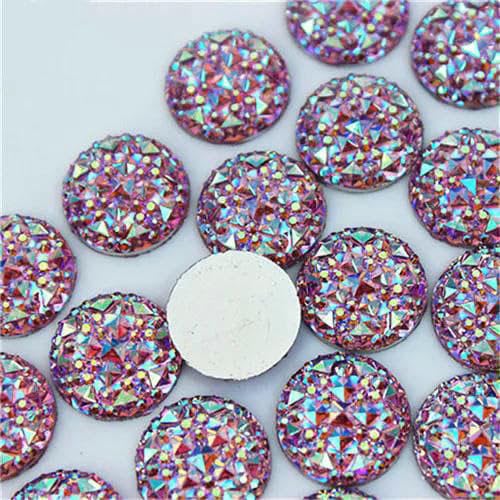 50 Stück 10/12/14/16 mm bunte Flatback-Steine und Kristalle AB-Harz runder Strassbesatz DIY Hochzeitskleid Perlen WC32-Lila AB-16 mm-50 Stück von DEFRTG