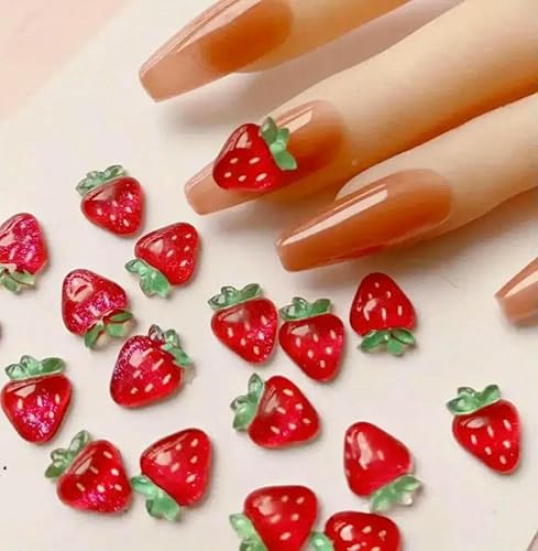 50 Stück 3D-Erdbeere, süße Nagel-Charms, Cartoon-Frucht, flache Rückseite, Harz, Strasssteine, rote Erdbeer-Designs, Nageldekoration, Schmuck, Erdbeere 50 Stück 3D-Erdbeere, süße Nagel-Charms, Cartoon-Frucht, flache Rückseite, Harz, Strasssteine, rote Erdbeer-Designs, Nageldekoration, Schmuck, Erdbeere von DEFRTG