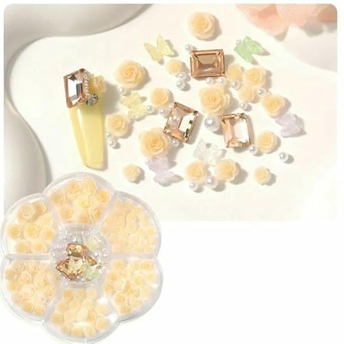 50 Stück Rosenblumen-Nagelkunst-Charms, Dekorationen, Schmuck, 3D-Flatback-Harz, Strass-Nägel, Zubehör, Maniküre, DIY-Zubehör-7YJH-06 von DEFRTG