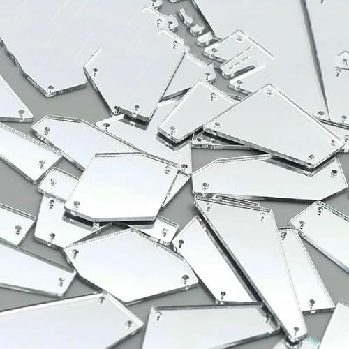 50 Stück gemischte Größen, zum Aufnähen, Spiegel, weiße Acryl-Strass-Applikation, klare Kristall-Strasssteine mit flacher Rückseite, Nähsteine für Kleidungsstücke, Dekoration, Gold, 100 Stück von DEFRTG