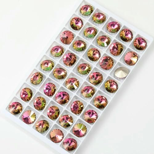 8–14,0 mm K9-Glas-Strasssteine mit Pointback, Kristall-Strass, ausgefallene Steine für Kunsthandwerk, zum Aufkleben von Strasssteinen, Kleidungsdekoration – Vitrail Rose – 14,0 mm – 10 von DEFRTG