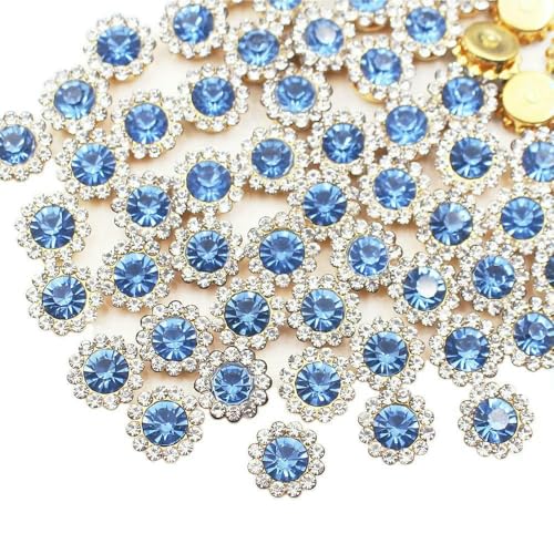 8 mm – 12 mm Sonnenblumen-Nähkrallen-Strasssteine, Kristalle, Glasperlen, Knöpfe, Steine, zum Aufnähen von Strasssteinen für Kleidung, Nähzubehör, heller Saphir, G, 10 mm, 100 Stück von DEFRTG