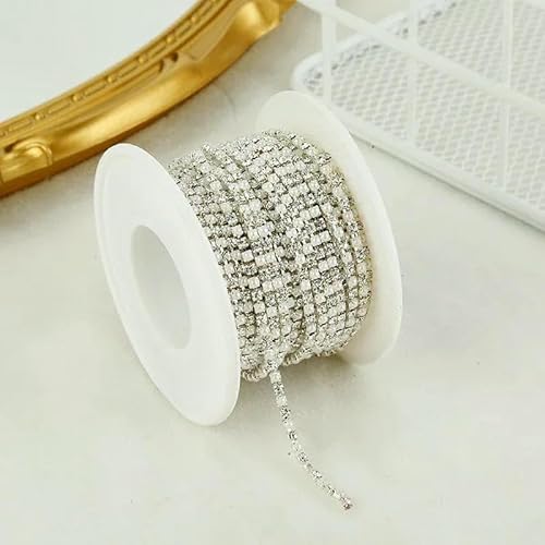 ABS-Perlen-Strasskettenbesatz zum Nähen SS4,5-SS16, dichte Strassperlen-Kristallbecherkette in Gold/Silber, Splitterperlenkristall, SS16 (4,0 mm), 9,1 m von DEFRTG