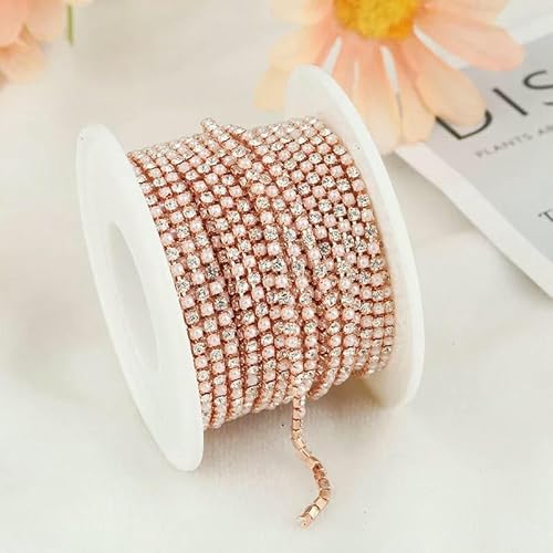 ABS-Perlen-Strasskettenbesatz zum Nähen SS4,5-SS16, dichte Strassperlen-Kristallbecherkette in Gold/Silber-Roségold-Perlenkristall-SS12 (3,0 mm) - 9,1 m von DEFRTG