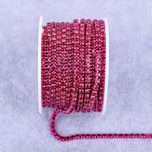Alle Farben Klauenkette Elektrophorese Strasssteine Besatz Stein Gold Diamant Strass Dekorative Applikation Kristallbesatz für Kleid-Fuchsia-SS12 (3,0 mm)-5 Yard von DEFRTG