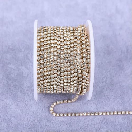 Alle Farben Klauenkette Elektrophorese Strasssteine Besatz Stein Gold Diamant Strass Dekorative Applikation Kristallbesatz für Kleid-KC Goldkristall-SS6(2mm)-5yard von DEFRTG