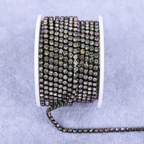 Alle Farben Klauenkette Elektrophorese Strasssteine Besatz Stein Gold Diamant Strass Dekorative Applikation Kristallbesatz für Kleid-Regenbogen-SS8 (2,5 mm)-5 Yard von DEFRTG