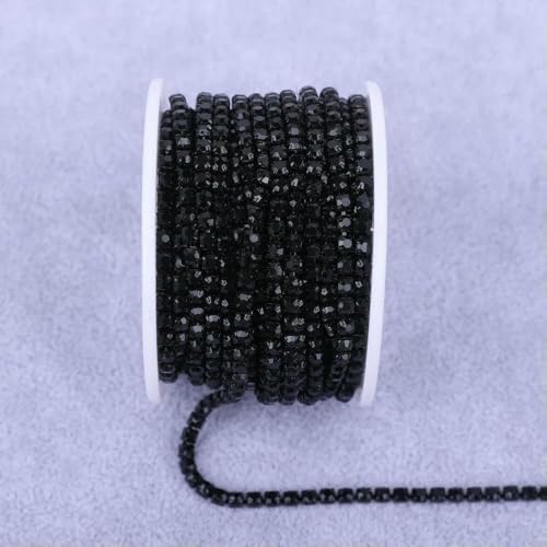 Alle Farben Klauenkette Elektrophorese Strasssteine Besatz Stein Gold Diamant Strass Dekorative Applikation Kristallbesatz für Kleid-Tiefschwarz-SS6(2mm)-5yard von DEFRTG