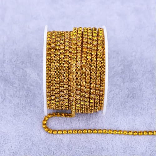 Alle Farben Klauenkette Elektrophorese Strasssteine Besatz Stein Gold Diamant Strass Dekorative Applikation Kristallbesatz für Kleid-Topas-SS8 (2,5 mm)-5 Yard von DEFRTG