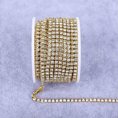 Alle Farben Klauenkette Elektrophorese Strasssteine Zierstein Gold Diamant Strass Dekorative Applikation Kristallbesatz für Kleid-Goldkristall-SS12 (3,0 mm)-10 Yard von DEFRTG