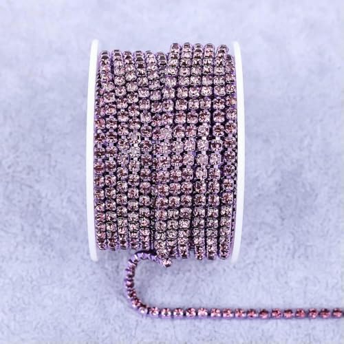 Alle Farben Klauenkette Elektrophorese Strasssteine Zierstein Gold Diamant Strass Dekorative Applikation Kristallbesatz für Kleid-Hell Amethyst-SS6(2mm)-10yard von DEFRTG