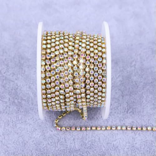 Alle Farben Klauenkette Elektrophorese Strasssteine Zierstein Gold Diamant Strass Dekorative Applikation Kristallbesatz für Kleid-KC Gold Crystal AB-SS12(3.0mm)-5yard von DEFRTG