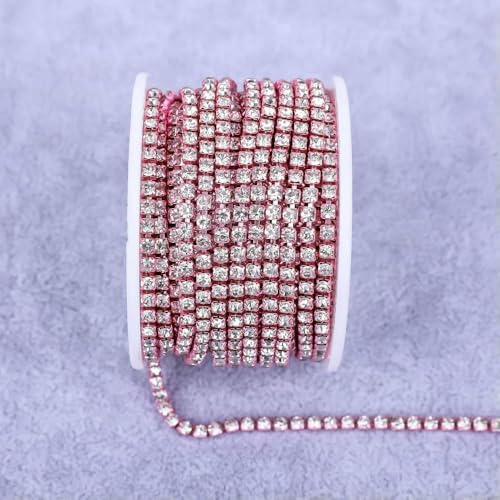Alle Farben Klauenkette Elektrophorese Strasssteine Zierstein Gold Diamant Strass Dekorative Applikation Kristallbesatz für Kleid-Rosa Basis-Kristall-SS12(3.0mm)-10yard von DEFRTG