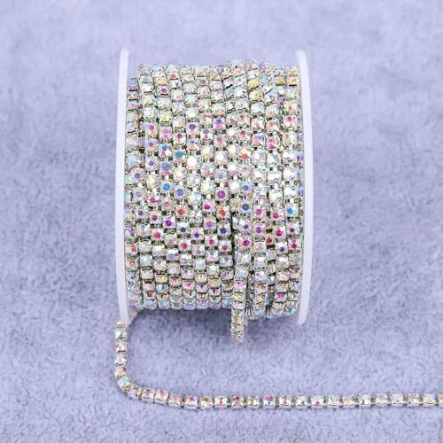 Alle Farben Klauenkette Elektrophorese Strasssteine Zierstein Gold Diamant Strass Dekorative Applikation Kristallbesatz für Kleid-Splitterkristall AB-SS6 (2mm)-10yard von DEFRTG