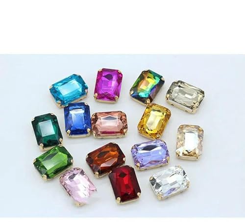Alle Größen, 24 Farben, flache Rückseite, rechteckig, zum Aufnähen, Strass-Glas, Edelstein, zum Aufnähen, Kristall-Strass, goldener Krallenknopf für Hochzeitskleid, zufällig gemischte Farben, 20 Stü von DEFRTG