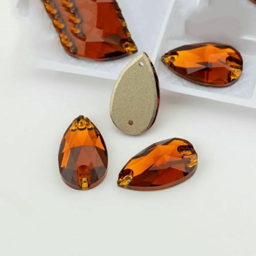 Birne, mehrfarbig, K9-Glas, zum Aufnähen, Strasssteine, Kristall, flache Rückseite, Nähsteine für DIY-Kleidungsdekorationen, Kaffeebraun, 7 x 12 mm, 216 Stück von DEFRTG