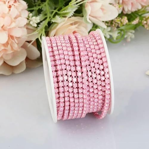Bunte Mokka-Opal-Strasskettenbesatz, dichte, ausgefallene Glasbecherkette, zum Aufnähen auf Kristallsteinbecherkette für DIY-Mokka-Pink-Opal, SS12 (3,0 mm), 2 Yards von DEFRTG