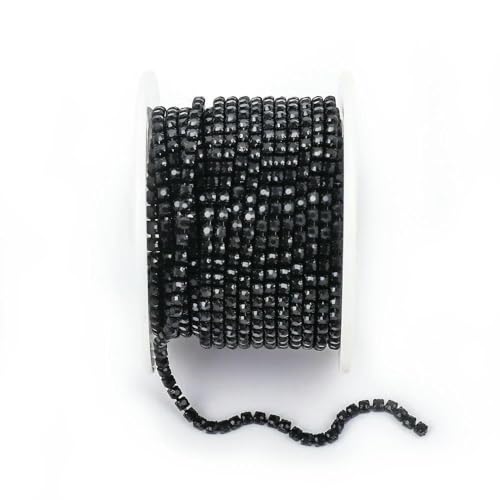 Bunte Strassketten, dichte, ausgefallene Kette, Bekleidung, Nähen, Glas-Strass-Cup-Kette mit bunter Basis, Schwarz, SS6 (2 mm), 9,1 m von DEFRTG