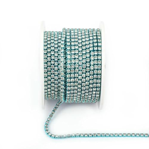 Bunte Strassketten, dichte, ausgefallene Kette, zum Nähen von Bekleidung, Glas-Strass-Becherkette mit bunter Basis, blaue Basis, Kristall, SS8 (2,5 mm), 4,5 m von DEFRTG