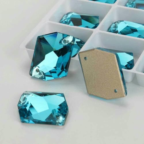 Cosmic Glass Crystal AB Moonlight Nähsteine, flache Rückseite, zum Aufnähen von Strasssteinen für Kleidungsstücke, Taschen, T202 Aquamarin, 40 Stück, 10 mm, 12 mm von DEFRTG