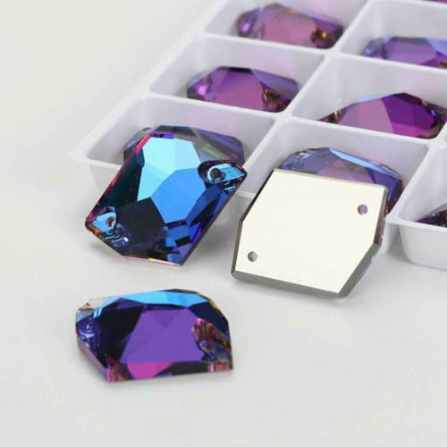 Cosmic Glass Crystal AB Moonlight Nähsteine, flache Rückseite, zum Aufnähen von Strasssteinen für Kleidungsstücke, Taschen – 001BB Bermudablau – 15 Stück, 17 mm, 2 von DEFRTG