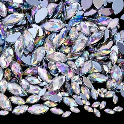 Edelstein-Mix-Größe, Glitzer, Acryl, Pferdeauge, nicht Hotfix-Strasssteine, Nägel, Kristalle, Perlen, Strasssteine für Kleider, Nagelkunst, Steine – Kristall AB – 5 x 10 mm – 100 Stück von DEFRTG