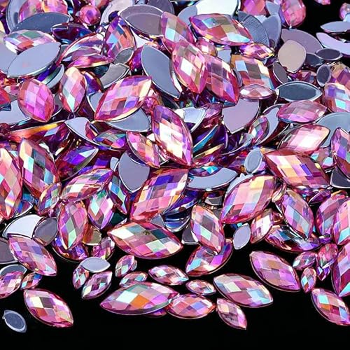 Edelstein-Mix-Größe, Glitzer, Acryl, Pferdeauge, nicht Hotfix-Strasssteine, Nägel, Kristalle, Perlen, Strasssteine für Kleider, Nagelkunst, Steine – Pink AB – 4 x 8 mm – 100 Stück von DEFRTG
