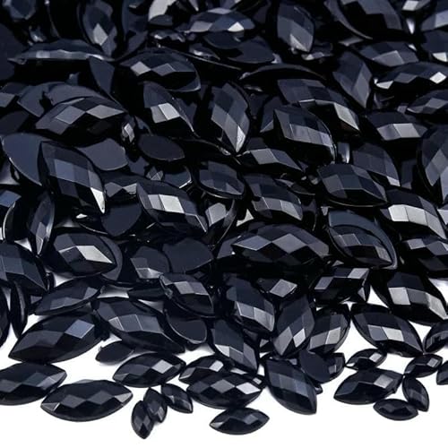 Edelstein-Mix-Größe, Glitzer, Acryl, Pferdeauge, nicht Hotfix-Strasssteine, Nägel, Kristalle, Perlen, Strasssteine für Kleider, Nagelkunst, Steine – Tiefschwarz – 4 x 8 mm – 100 Stück von DEFRTG