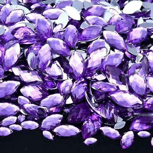 Edelstein-Mix-Größe, Glitzer, Acryl, Pferdeauge, nicht Hotfix-Strasssteine für Nägel, Kristalle, Perlen, Strasssteine für Kleider, Nagelkunst, Steine, Violett, 3 x 6 mm, 100 Stück von DEFRTG