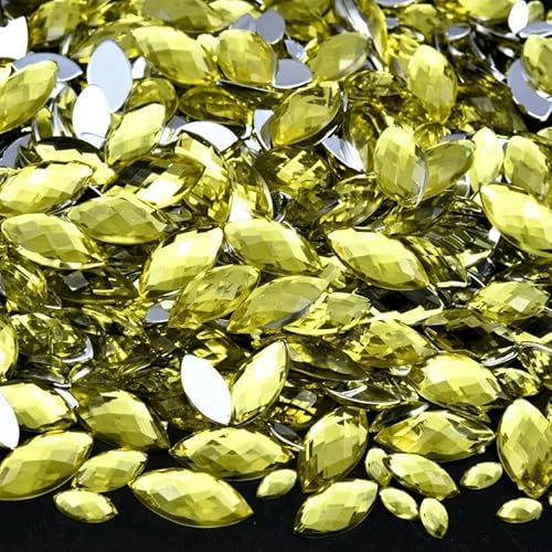 Edelstein-Mix-Größe, Glitzer, Acryl, Pferdeauge, nicht Hotfix-Strasssteine für Nägel, Kristalle, Perlen, Strasssteine für Kleider, Nagelkunst, Steine – Jonquil – 6 x 12 mm – 100 Stück von DEFRTG