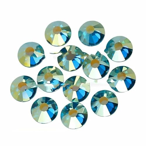 Exquisiter, schimmernder AB-Strass, strapazierfähiger Glanz, Hotfix-Kristall, flache Rückseite, Strass-Glitzerstein für DIY-Bügeleisen, Stoff, Kleidungsstücke – Pfauenblau, schimmernd – SS10, 1440 von DEFRTG