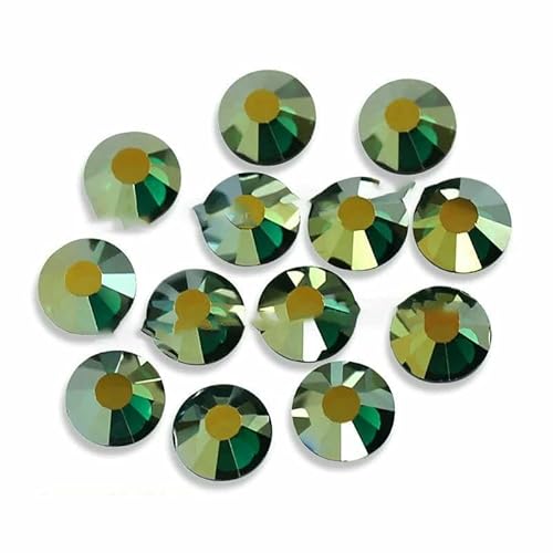 Exquisiter, schimmernder AB-Strass mit strapazierfähigem Glanz, Hotfix-Kristall, flache Rückseite, Strass-Glitzerstein für DIY-Bügeleisen, Stoff, Kleidungsstücke – Smaragdgrüner Schimmer – SS30, 2 von DEFRTG