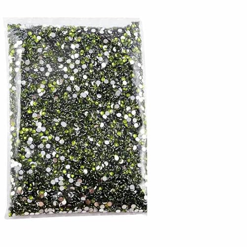 Flatback-Strasssteine aus Harz mit silberner Unterseite, nicht Hotfix-Strasssteine in großer Packung, Glitzerkristalle und Strass-117 Olivgrün, 4 von DEFRTG