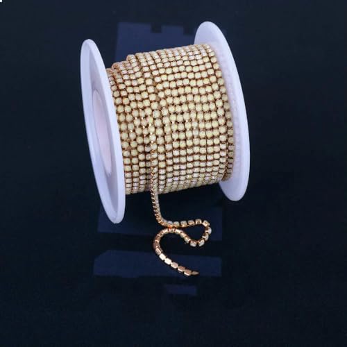 Fluoreszierende Mokka-Strassketten, Bekleidung, Nähen, Glas-Strass-Cup-Kette mit Silber/Gun Black/KC Gold-Basis – KC Gold Jonquil – SS6 (2 mm) – 9,1 m von DEFRTG
