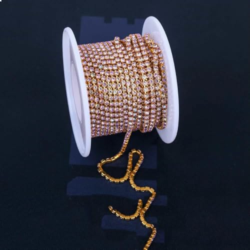 Fluoreszierende Mokka-Strassketten, Bekleidung, Nähen, Glas-Strass-Cup-Kette mit Silber/Gun-Schwarz/KC-Gold-Basis – Gold Purple Fire – SS6 (2 mm) – 4,5 m von DEFRTG