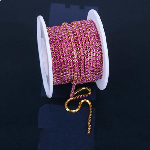 Fluoreszierende Mokka-Strassketten, Bekleidung, Nähen, Glas-Strass-Cup-Kette mit Silber/Gun-Schwarz/KC-Gold-Basis – Goldviolett – SS6 (2 mm) – 9,1 m von DEFRTG