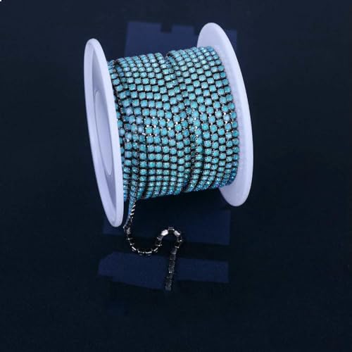 Fluoreszierende Mokka-Strassketten, Bekleidung, Nähen, Glas-Strass-Cup-Kette mit Silber/Gun-Schwarz/KC-Gold-Basis – Gun Blue – SS6 (2 mm) – 4,5 m von DEFRTG