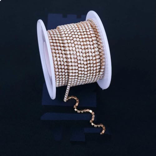 Fluoreszierende Mokka-Strassketten, Bekleidung, Nähen, Glas-Strass-Cup-Kette mit Silber/Gun-Schwarz/KC-Gold-Basis – KC Gold Opal – SS6 (2 mm) – 9,1 m von DEFRTG