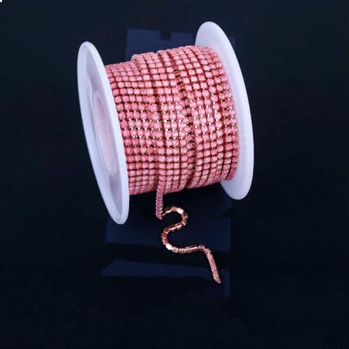 Fluoreszierende Mokka-Strassketten, Bekleidung, Nähen, Glas-Strass-Cup-Kette mit Silber/Gun-Schwarz/KC-Gold-Basis – KC Gold Pink – SS6 (2 mm) – 9,1 m von DEFRTG
