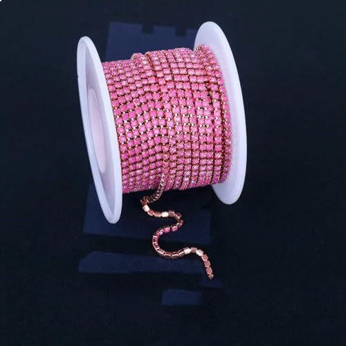 Fluoreszierende Mokka-Strassketten, Bekleidung, Nähen, Glas-Strass-Cup-Kette mit Silber/Gun-Schwarz/KC-Gold-Basis – Roségold-Pfirsich – SS6 (2 mm) – 4,5 m von DEFRTG