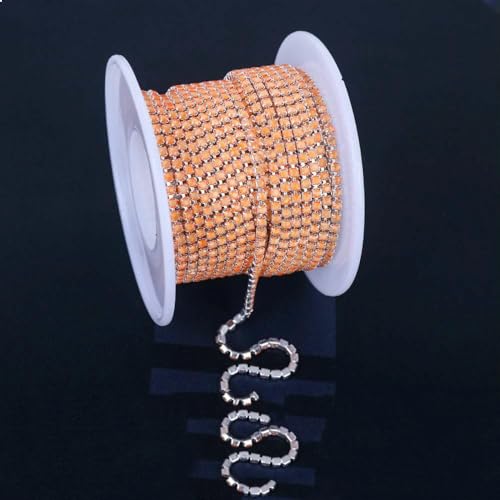 Fluoreszierende Mokka-Strassketten, Bekleidung, Nähen, Glas-Strass-Cup-Kette mit Silber/Gun-Schwarz/KC-Gold-Basis – Silber, Hellpfirsich – SS6 (2 mm) – 9,1 m von DEFRTG