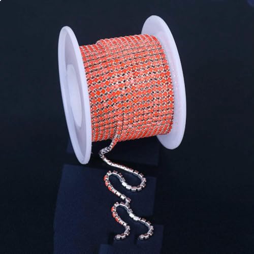 Fluoreszierende Mokka-Strassketten, Bekleidung, Nähen, Glas-Strassketten mit Silber-/Gun-Black-/KC-Gold-Basis, Silber-Orange, SS6 (2 mm), 9,1 m von DEFRTG