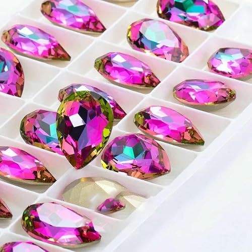 Funkelnde violette Tropfen-K9-Glas-Strasssteine, Glaskristall-Strasssteine mit Pointback, zum Aufkleben auf Kleidungsstücke, Basteln, Schmuckzubehör, Heliotrop, 20 x 30 mm, 10 Stück von DEFRTG