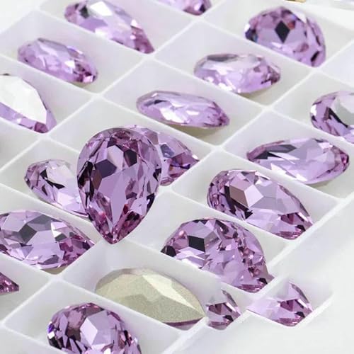 Funkelnde violette Tropfen-K9-Glas-Strasssteine, Glaskristall-Strasssteine mit Pointback, zum Aufkleben auf Kleidungsstücke, Basteln, Schmuckzubehör, Violett, 20 x 30 mm, 10 Stück von DEFRTG
