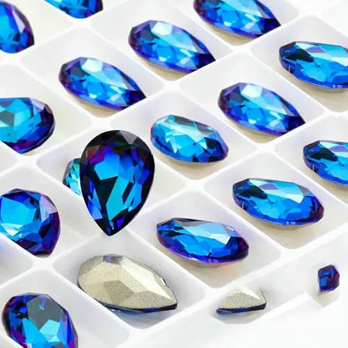 Funkelnde violette Tropfen-K9-Glas-Strasssteine, Glaskristall-Strasssteine mit Pointback, zum Aufkleben auf Kleidungsstücke, Basteln, Schmuckzubehör – Bermudablau – 20 x 30 mm, 10 Stück von DEFRTG