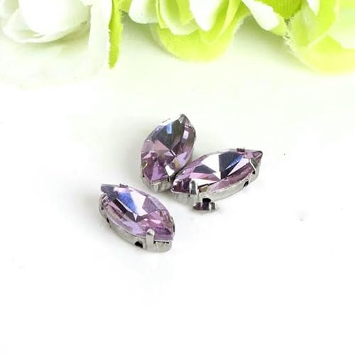 Glas-Strasssteine! Diamant in Pferdeaugenform mit Kralle, Marquise-Form, zum Aufnähen, Metallsockel, Schnalle, Stein, Hochzeitsdekoration, Violett, 4 x 8 mm, 50 Stück von DEFRTG