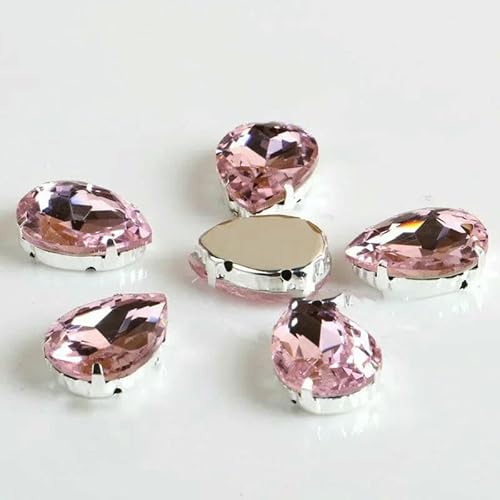 Glas-Strasssteine! Tropfenförmiger Diamant mit Klaue zum Aufnähen, Tropfen-Strass, Metallbasis, Schnalle, Kristallstein für Kleidung, Rosa, 18 x 25 mm, 10 Stück von DEFRTG