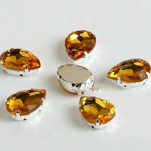 Glas-Strasssteine! Tropfenförmiger Diamant mit Klaue zum Aufnähen, Tropfen-Strass, Metallbasis, Schnalle, Kristallstein für Kleidung, Topas, 13 x 18 mm, 20 Stück von DEFRTG